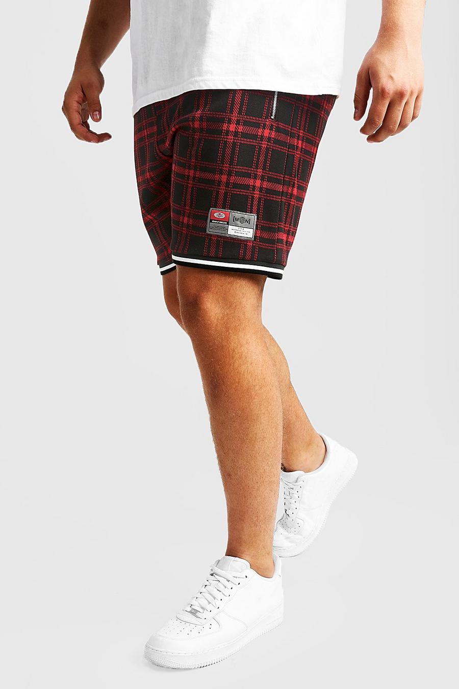 Big & Tall pantaloncini a quadri scozzesi con dettagli sportivi, Rosso image number 1