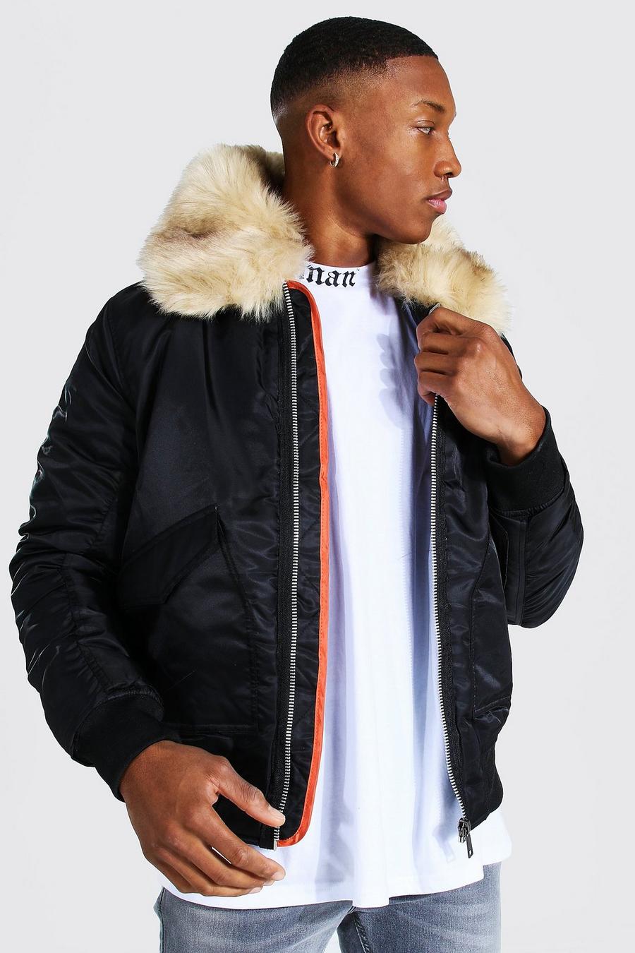 Black noir Padded MA1 Bomber With Faux Fur Collar image number 1