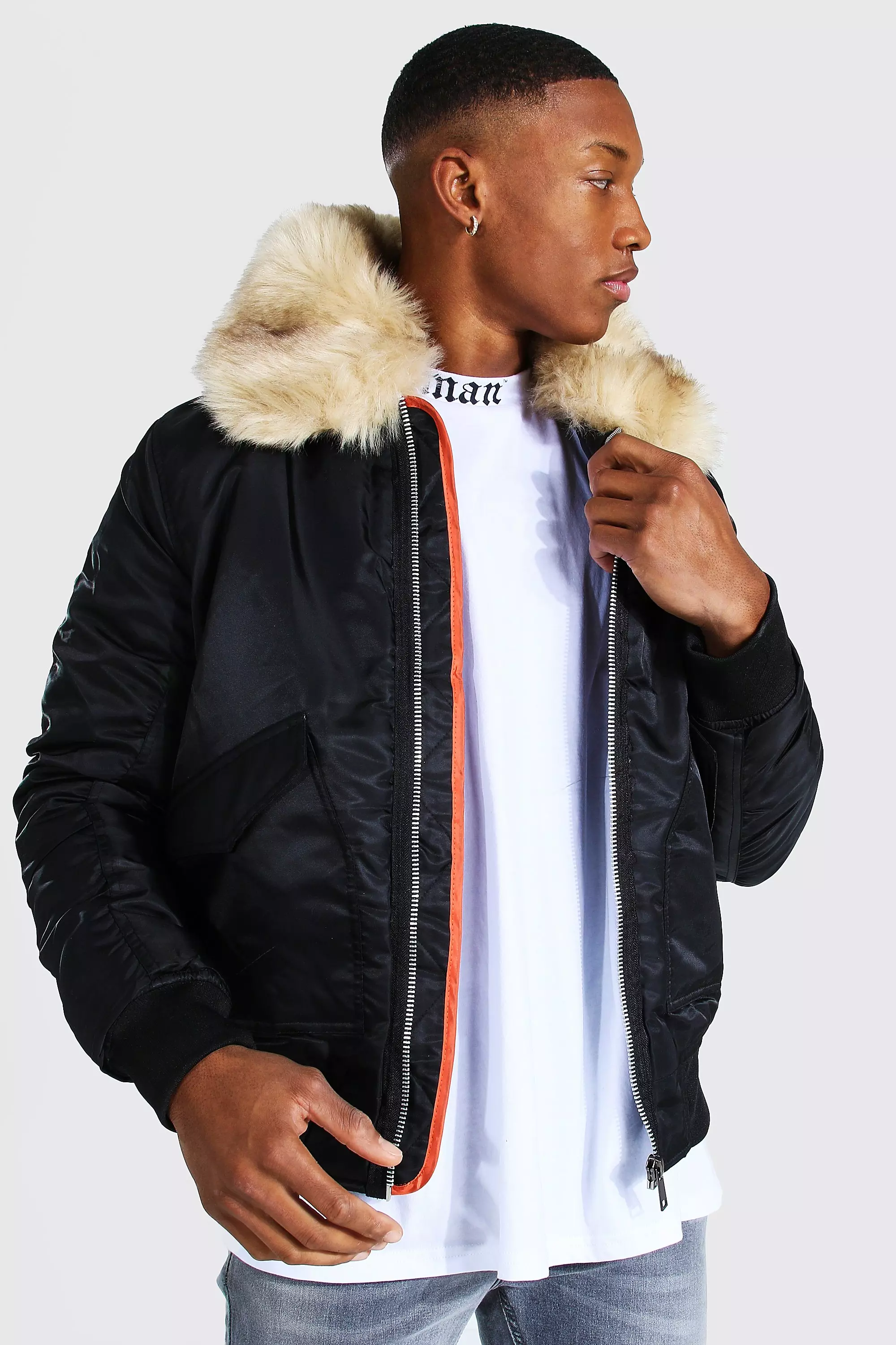 Padded MA1 Bomber With Faux Fur Collar