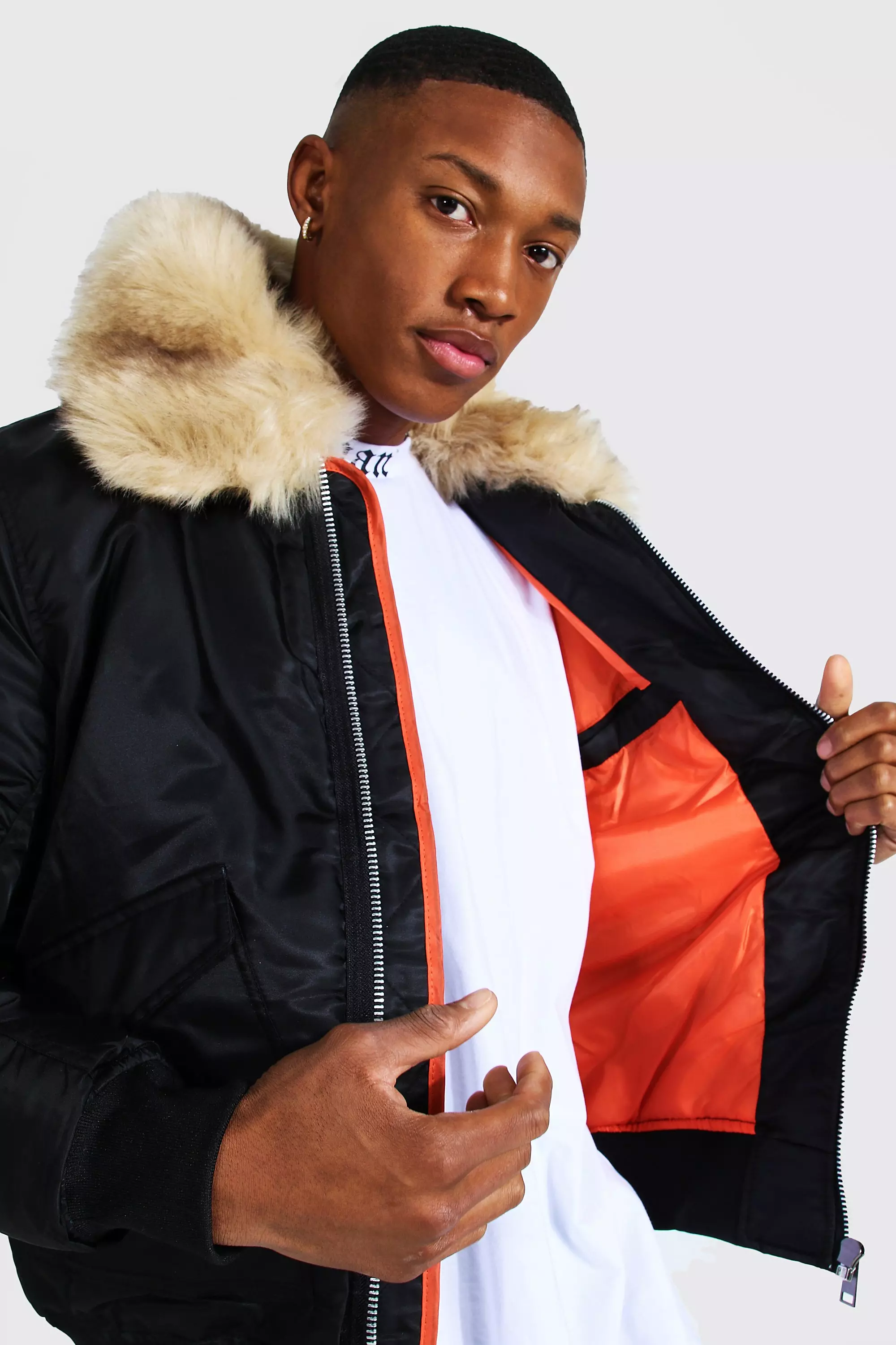 Faux fur collar bomber jacket clearance mens