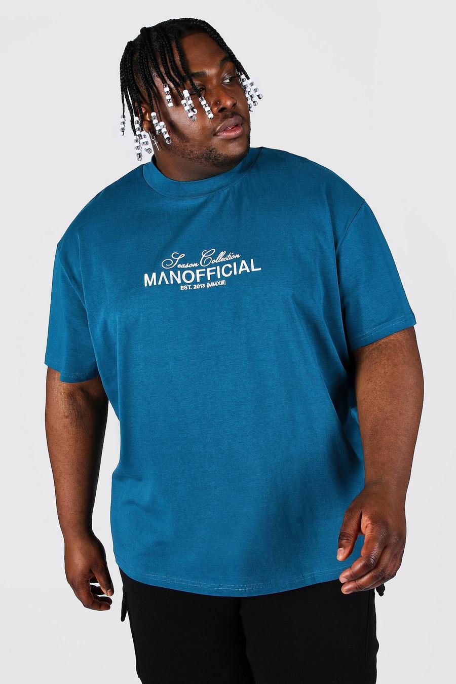 Plus Loose Fit T-Shirt mit verlängertem Kragen, Marineblau image number 1