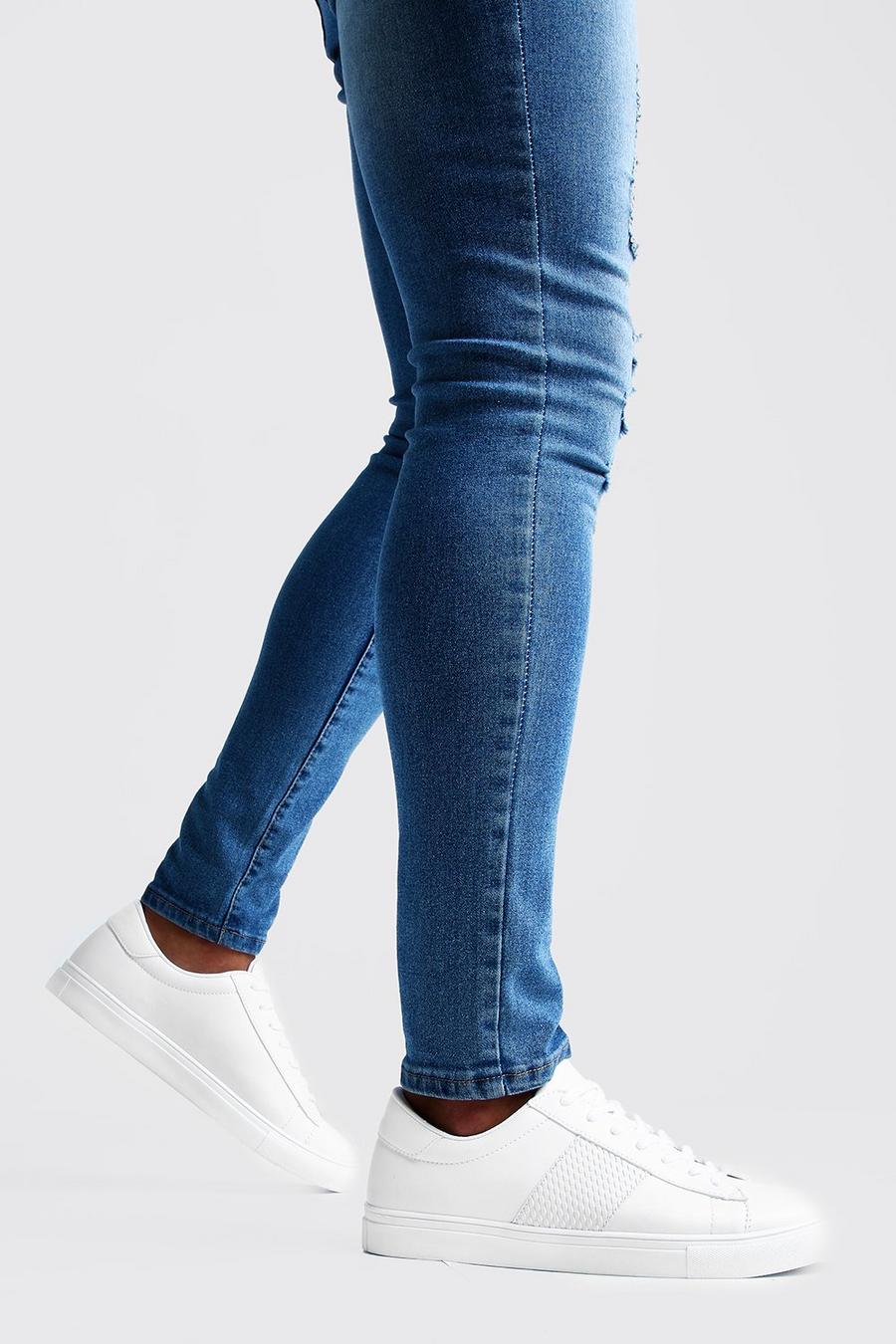 White Textured Side Tape Sneakers image number 1