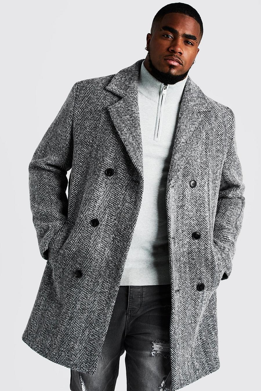 Big & Tall Abrigo de doble botonadura de mezcla de lana, Negro image number 1