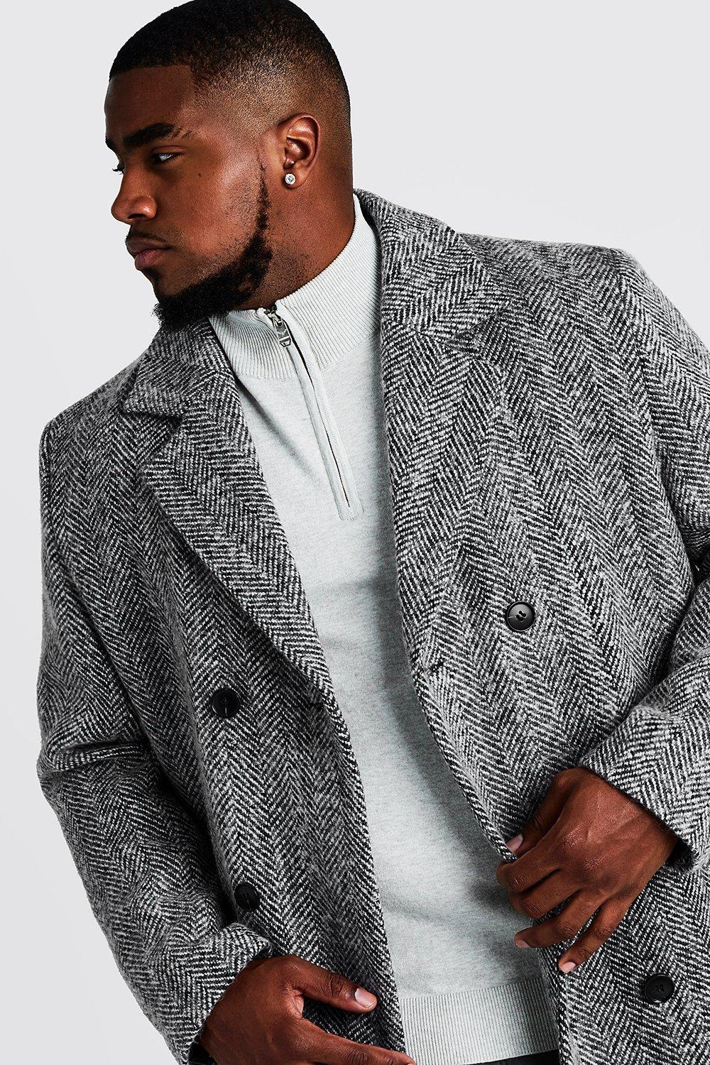 Plus Size Wool Mix Herringbone Overcoat