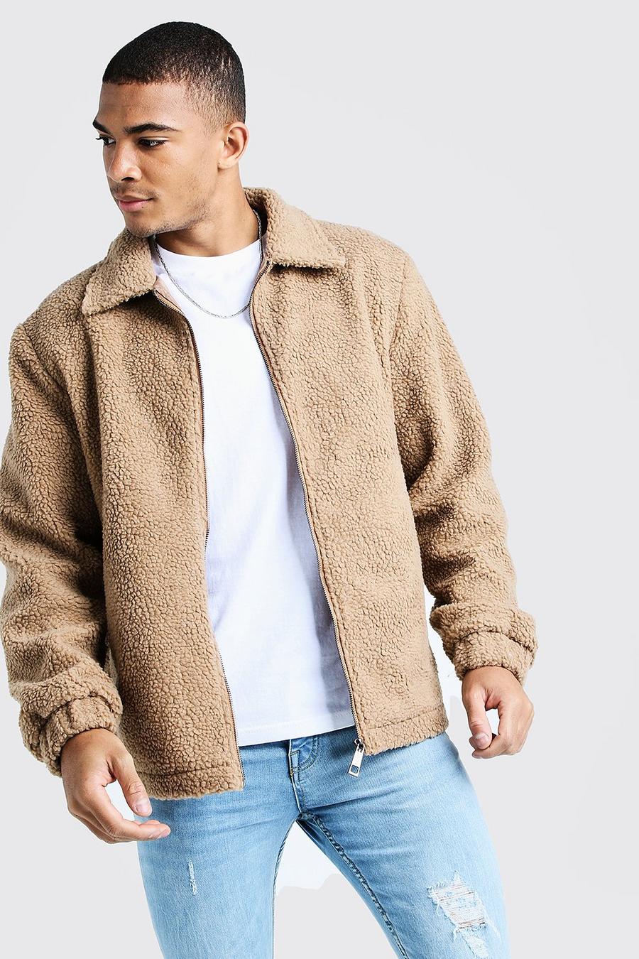 Camel Borg Jacket With Collar image number 1