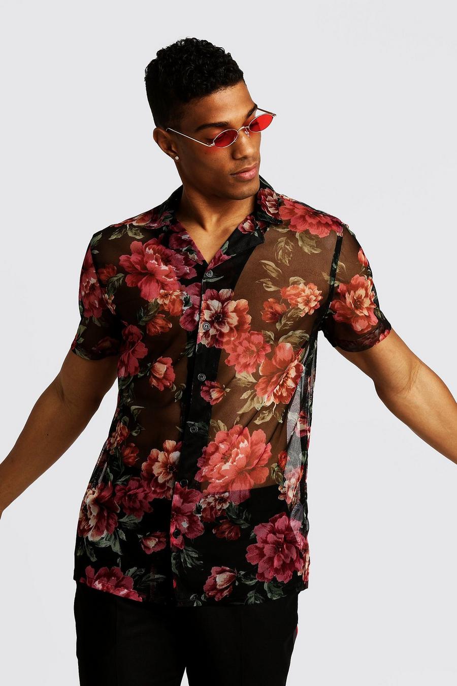 Mfasica Mens Summer Button Oversized Floral Print Short Sleeve Tees Top Shirts