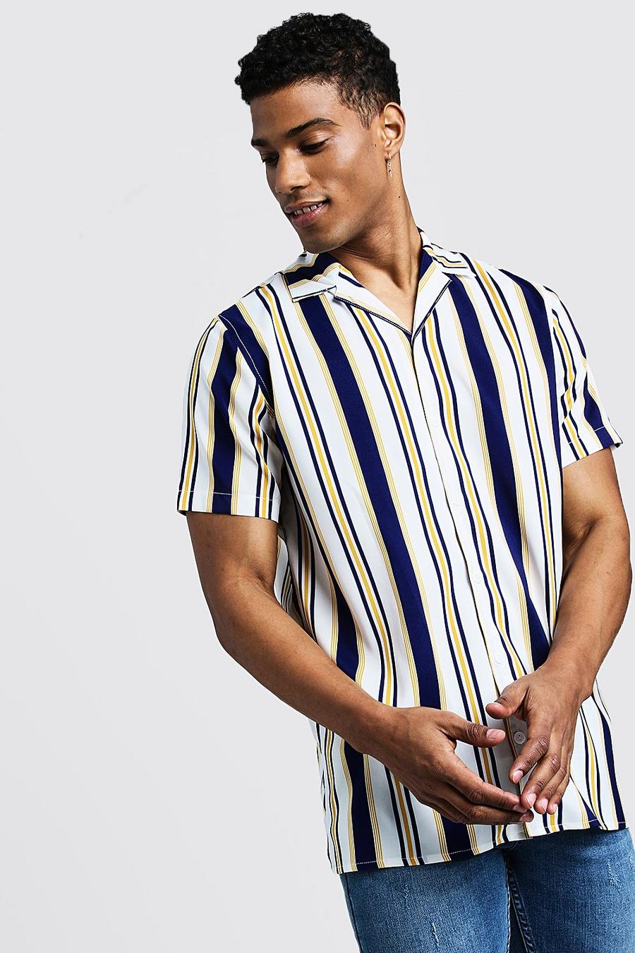 Vertical Multi Stripe Short Sleeve Revere Shirt image number 1