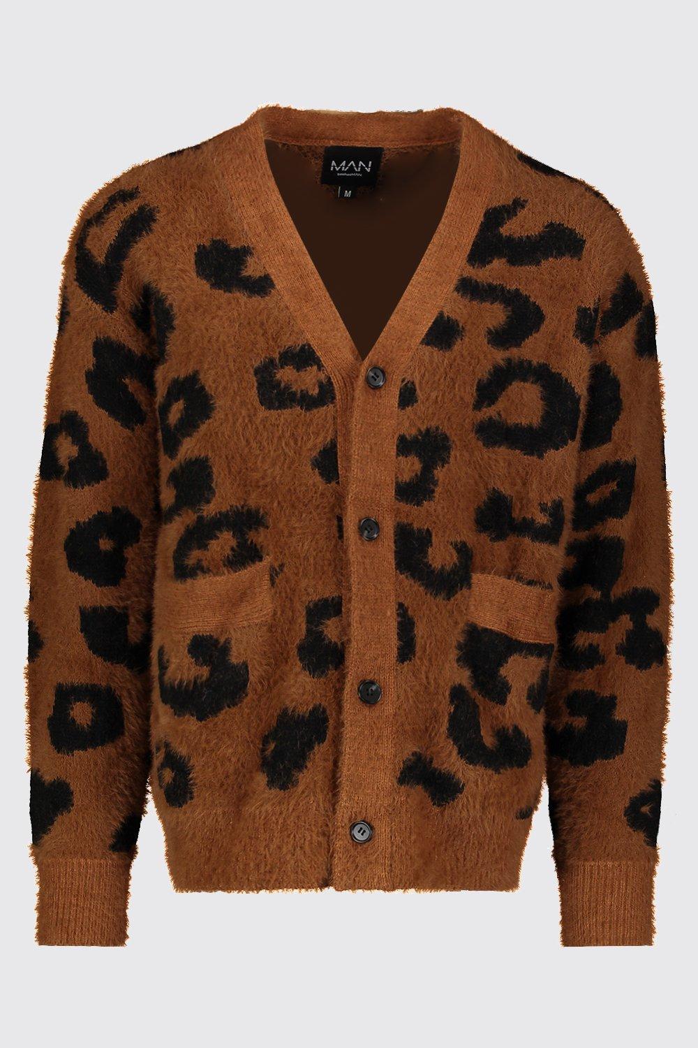 Fluffy Knitted Cardigan In Leopard boohoo