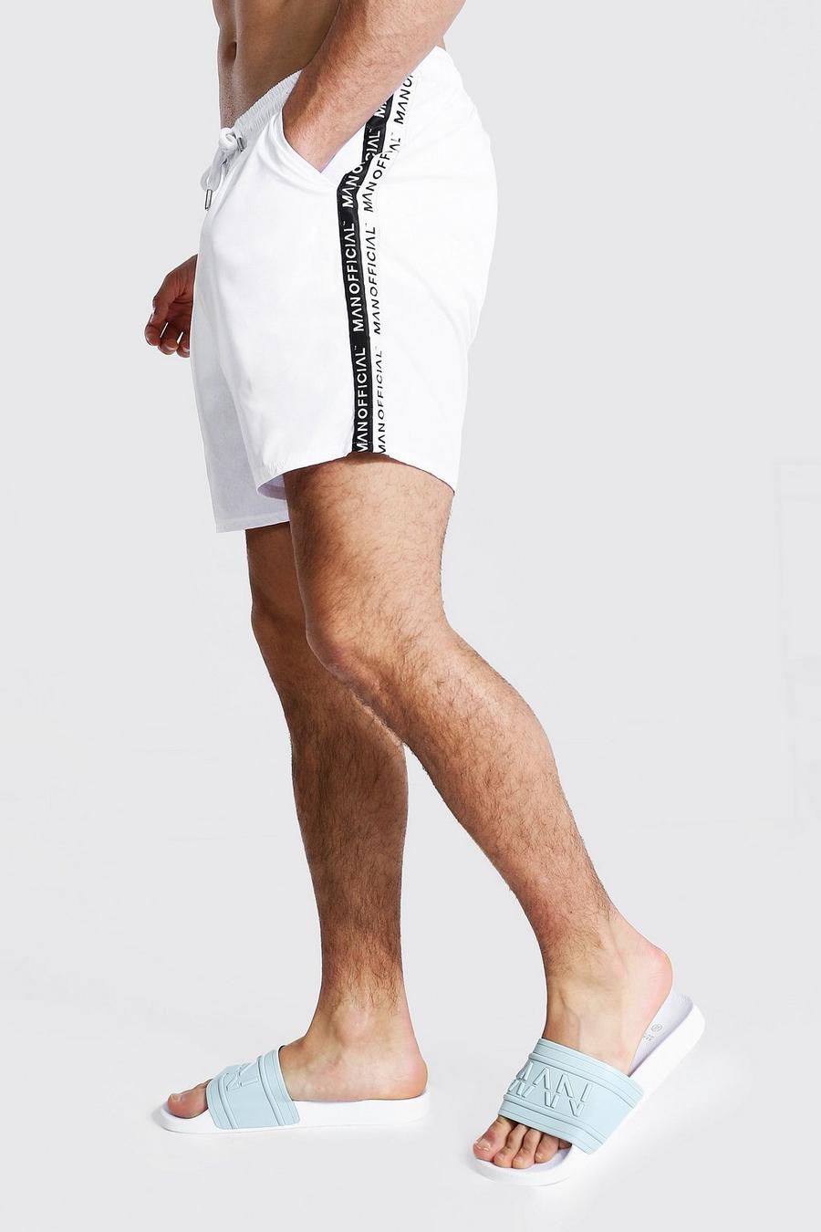 Costume a pantaloncino di media lunghezza con fascia con scritta MAN, Bianco image number 1