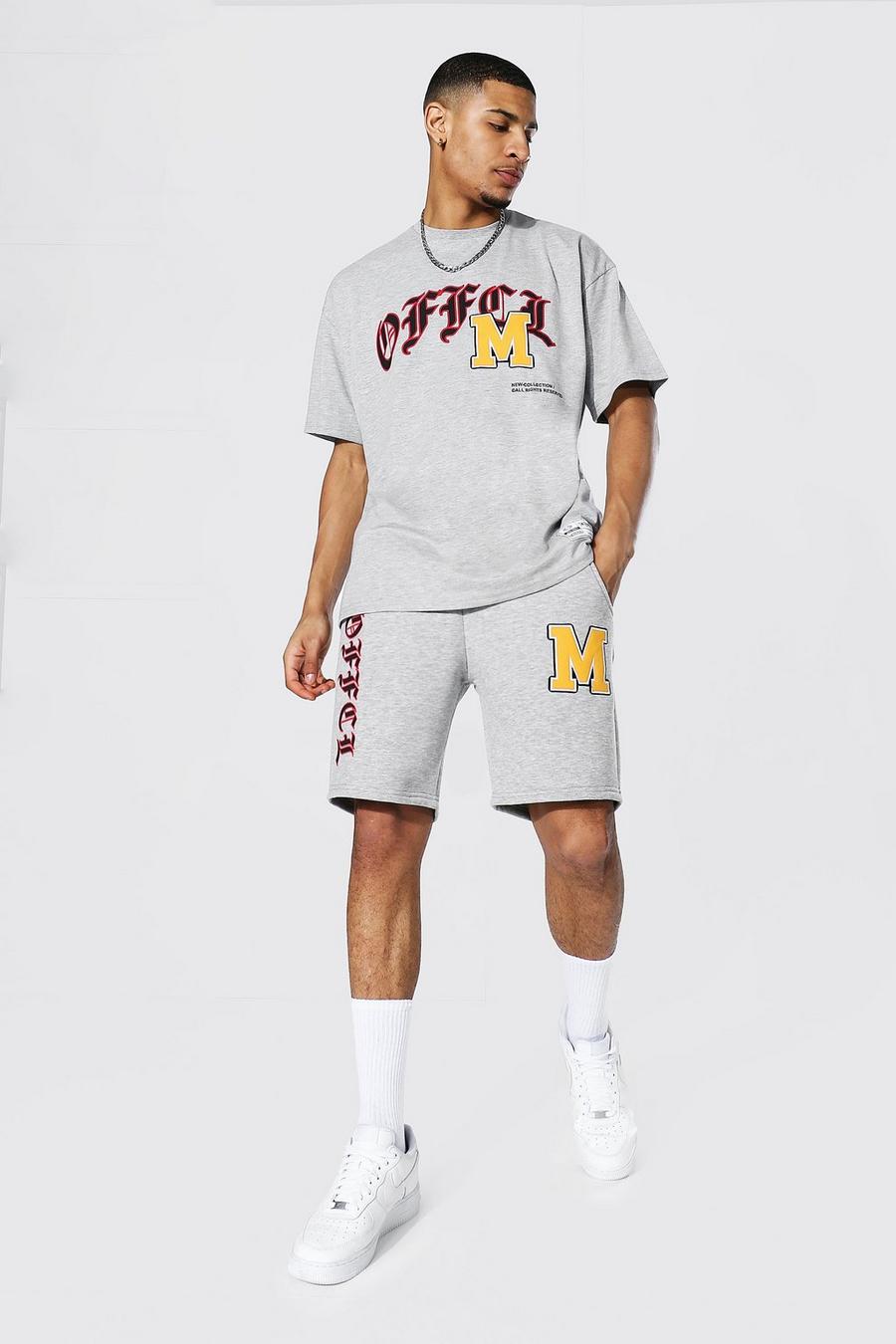 Grey marl Oversized Official Varsity T-Shirt En Shorts Set image number 1