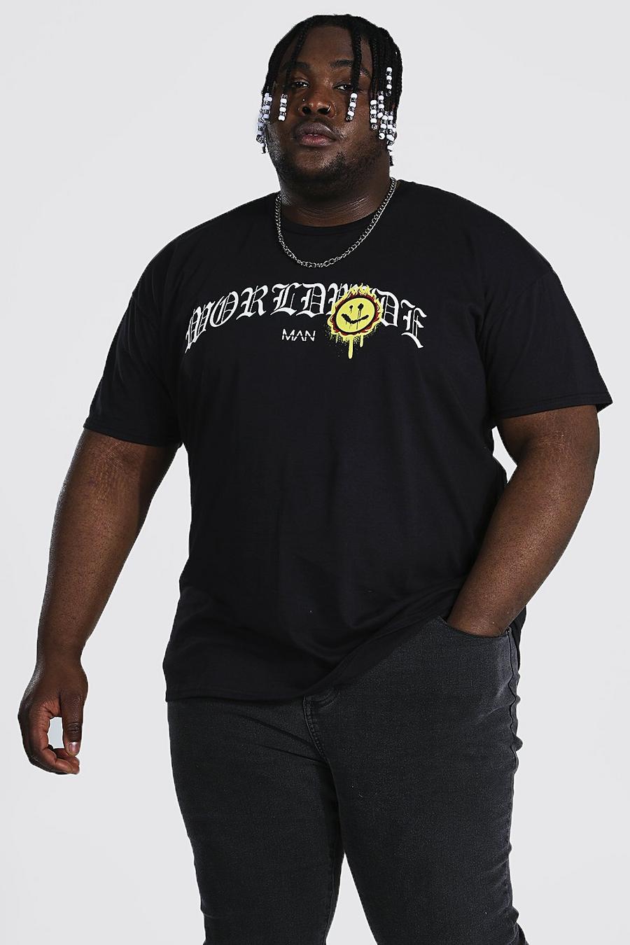 Black Plus size - Worldwide T-shirt med droppande smiley image number 1