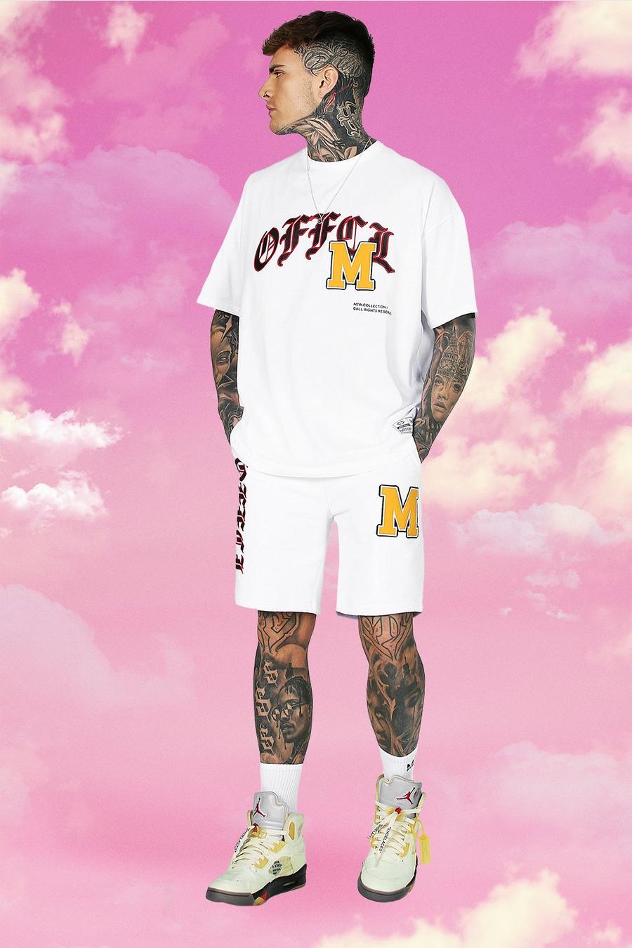 White Oversized Official Varsity Tee and Short Set image number 1