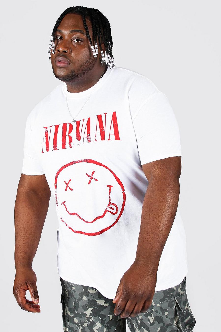 Plus Size zerrissenes T-Shirt mit Nirvana Print , Weiß blanc