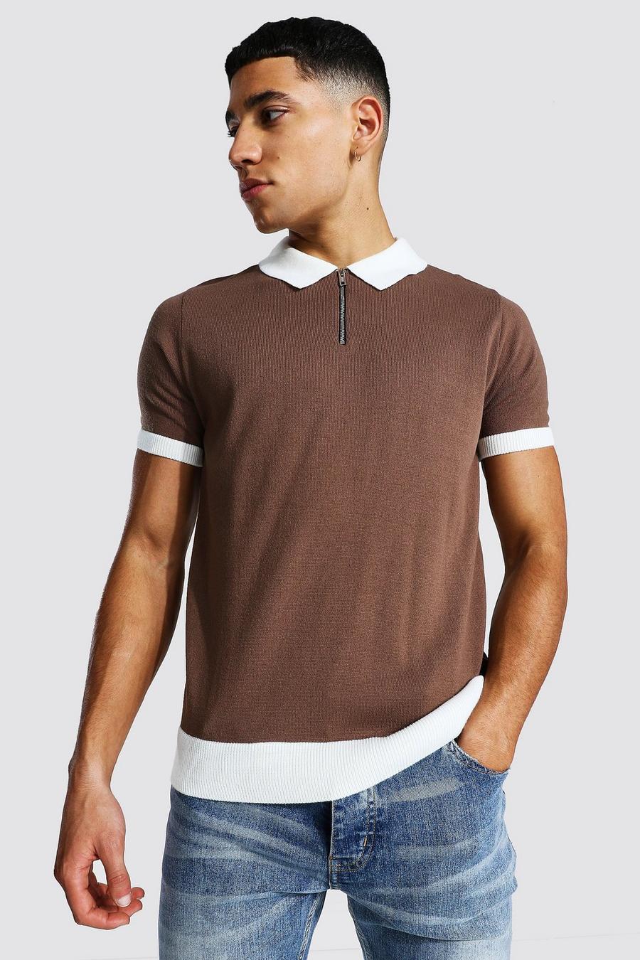 Chocolate Spliced Quarter Zip Polo image number 1