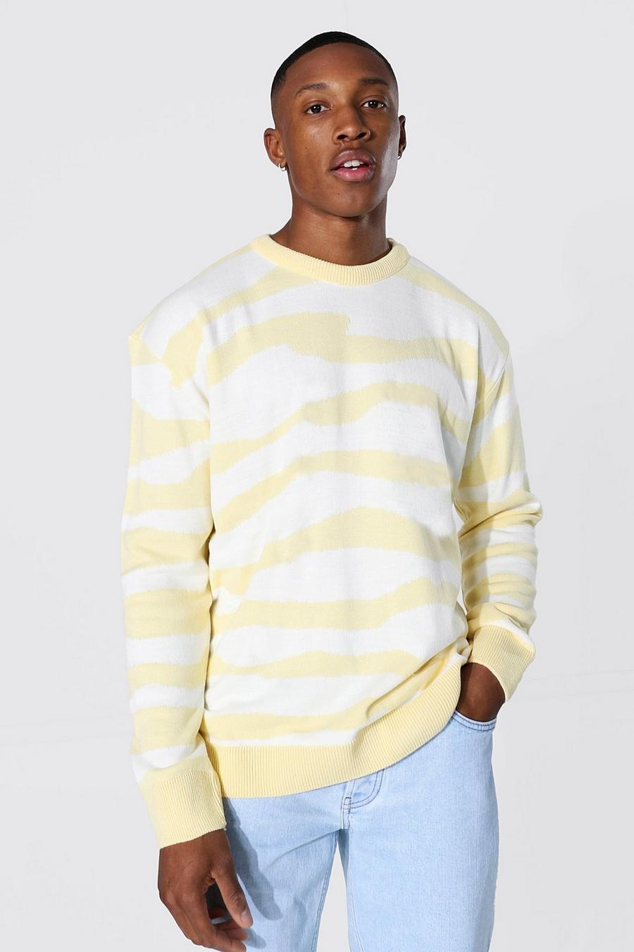 Lemon Oversized Abstract Stripe Knitted Sweater image number 1