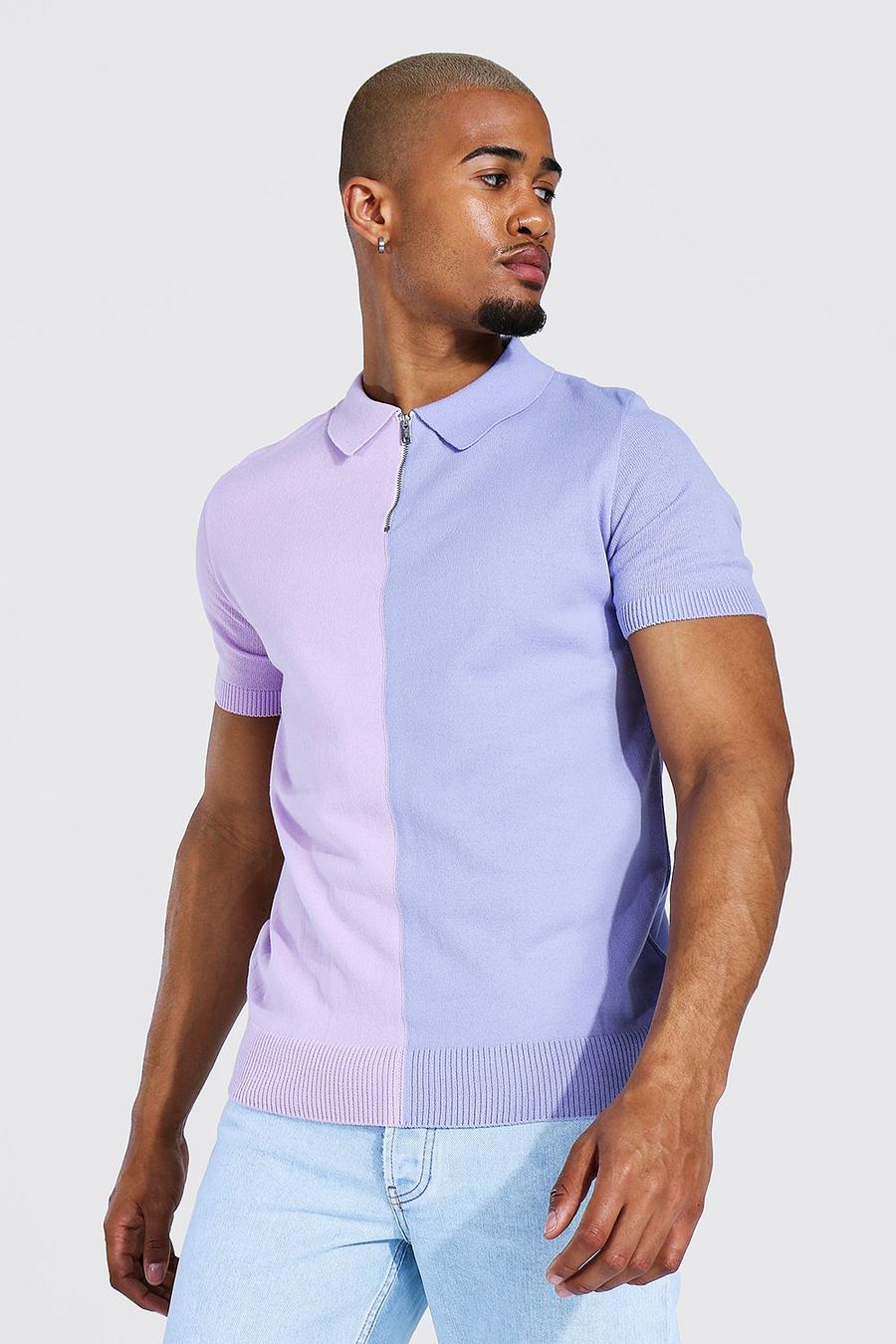 Lilac Spliced Quarter Zip Polo image number 1