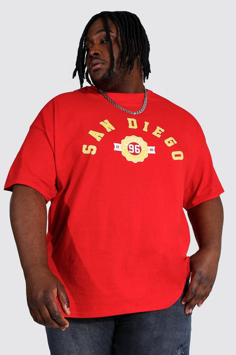 Red Plus size - San Diego T-shirt med tryck i varsitystil image number 1
