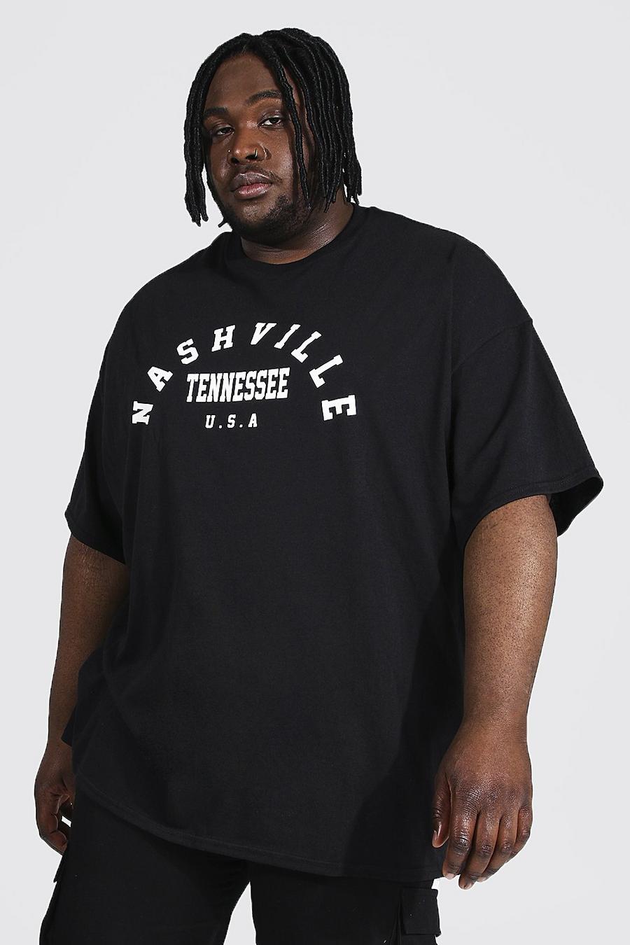 T-shirt Plus Size con scritta Nashville in stile varsity, Nero image number 1