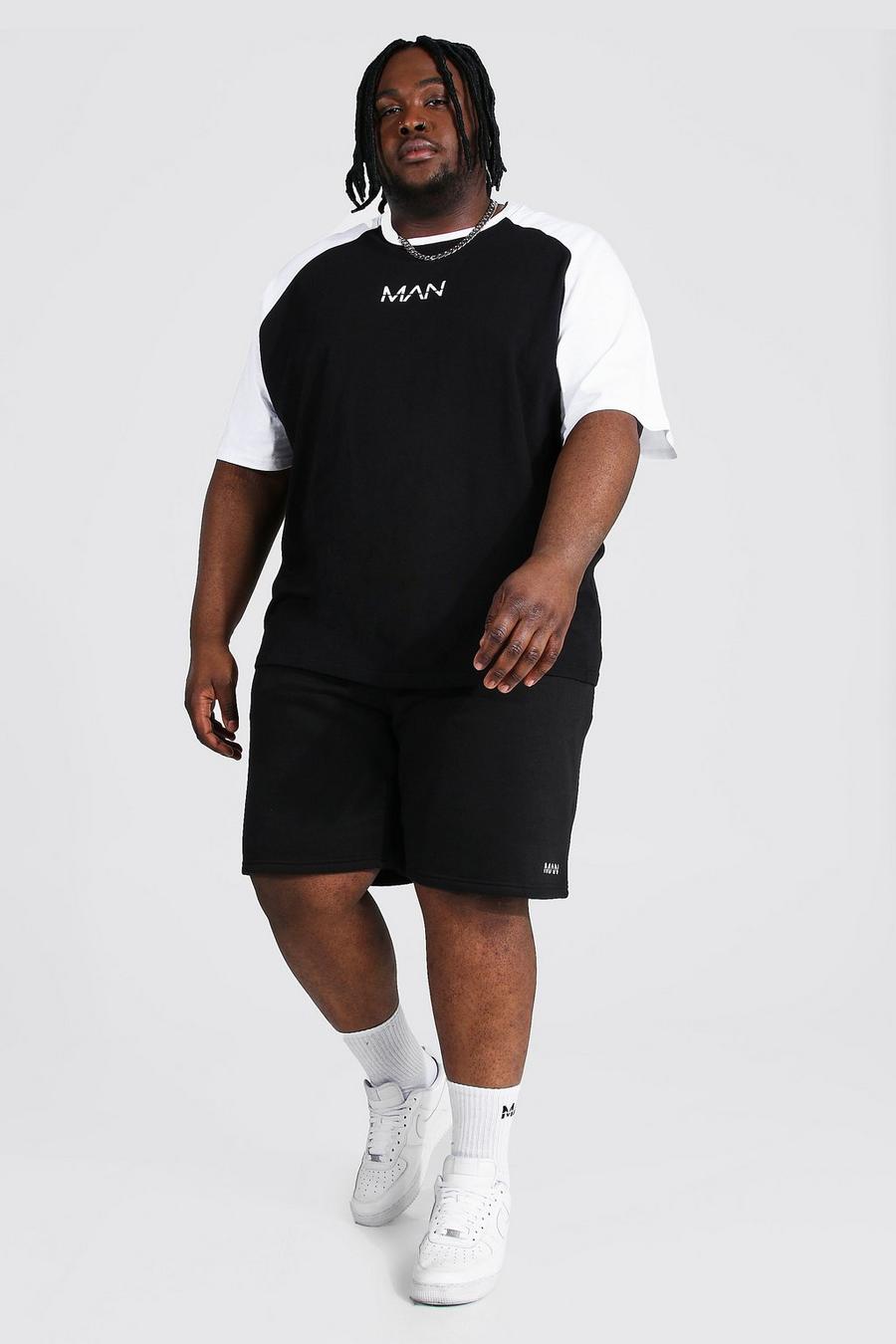 Black Plus Raglan Man Dash T-Shirt En Shorts Set image number 1