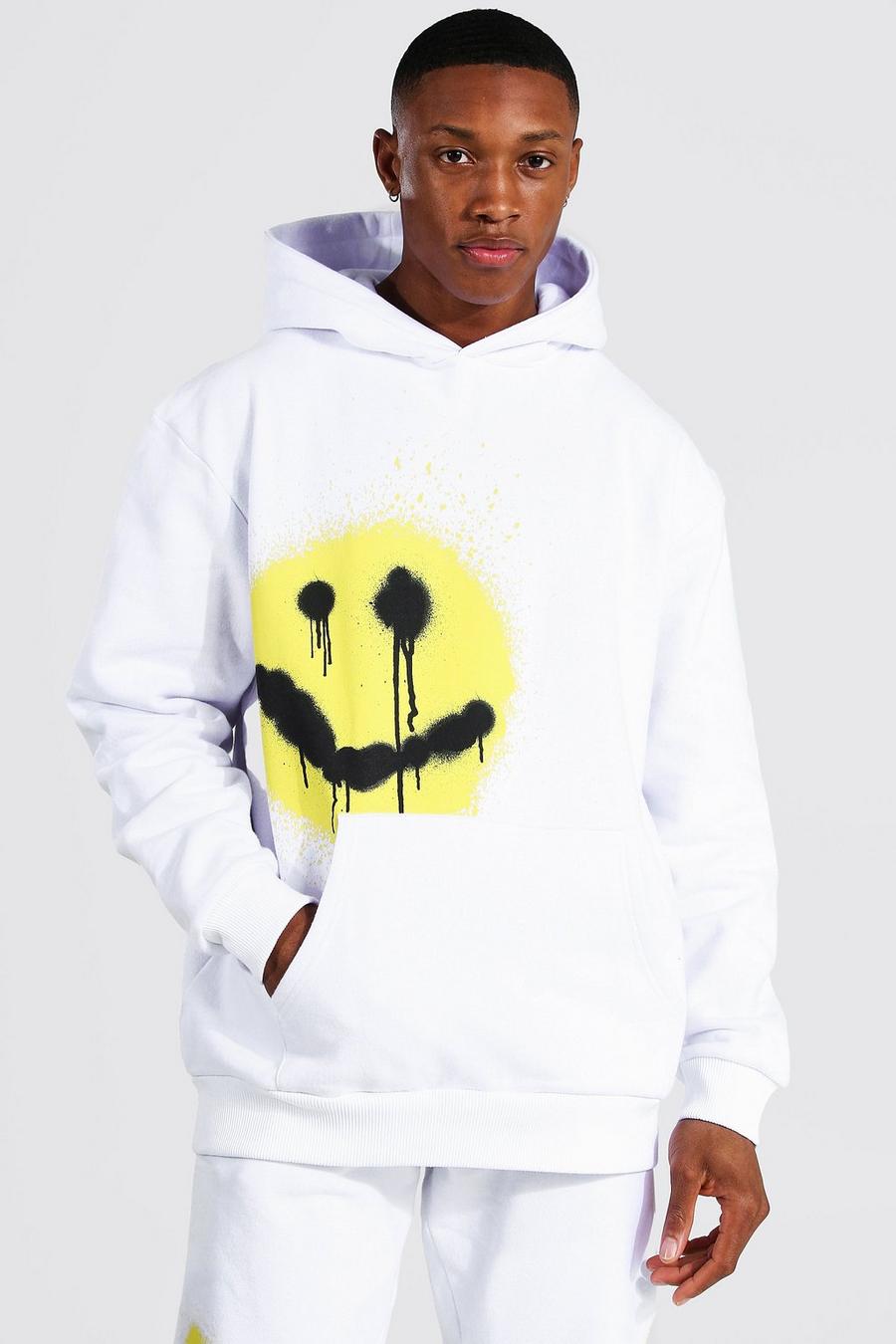 White Oversized Man Spray Face Hoodie image number 1