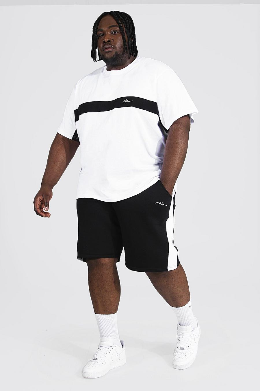 White Plus Man Script Colour Block Tee & Short Set image number 1