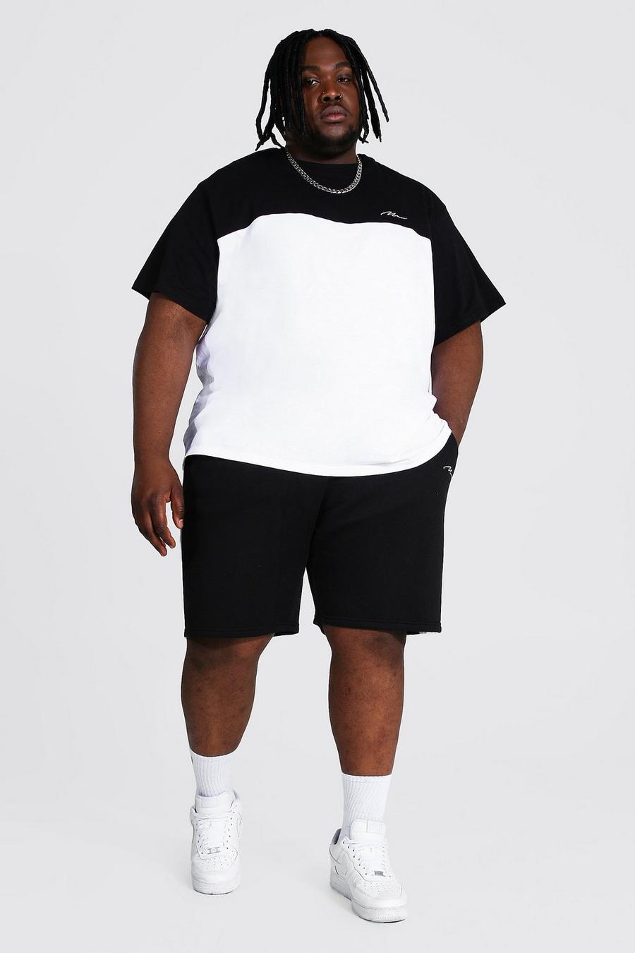 Black Plus Colour Block Man T-Shirt En Shorts Set image number 1