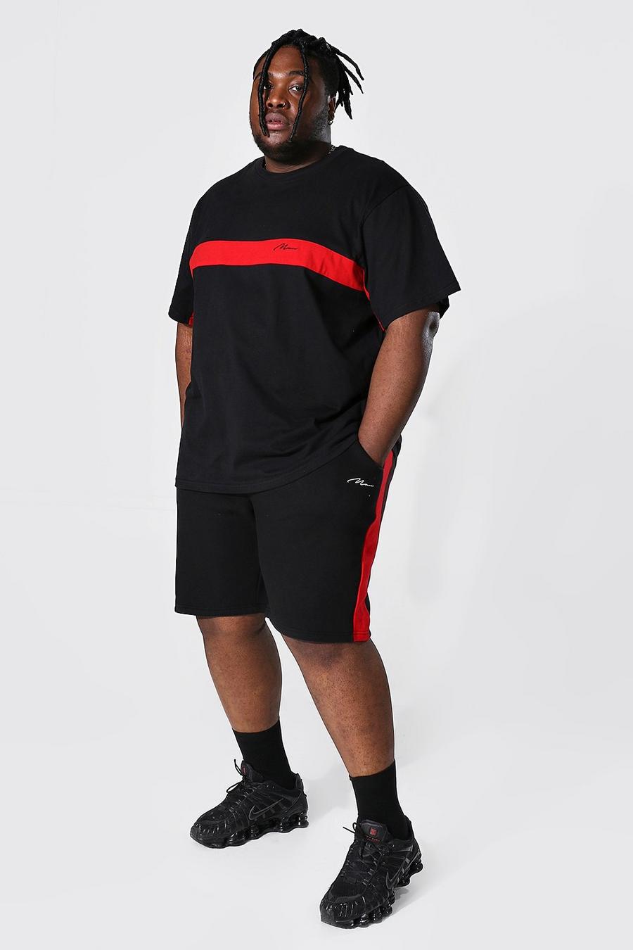 Black Plus Man Colour Block T-Shirt And Short Set image number 1