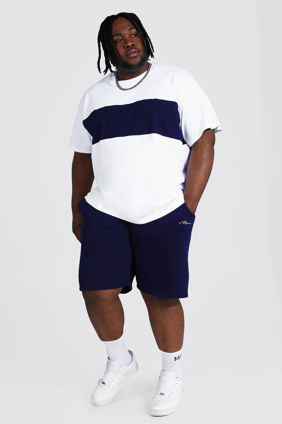 White Plus Colour Block T-Shirt En Shorts Set image number 1