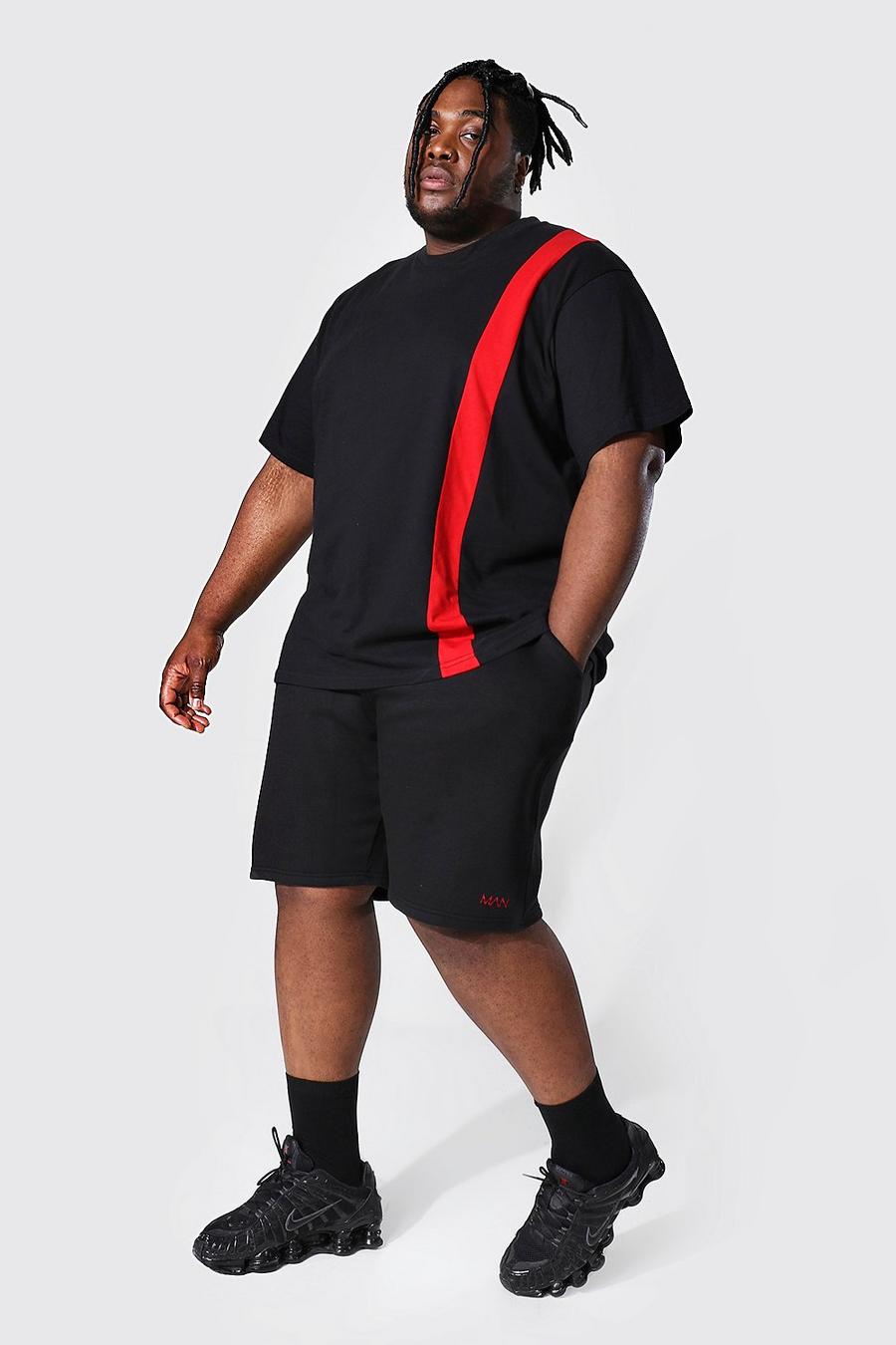 Black Plus Verticaal Colour Block T-Shirt En Shorts Set image number 1