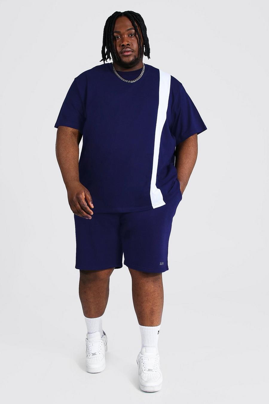 Navy Plus Vertical Colour Block Tee And Short Set image number 1