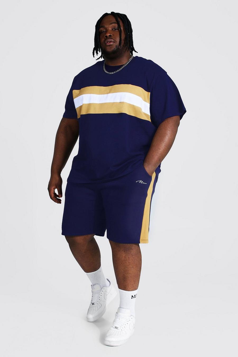 Navy Plus Colour Block T-Shirt En Shorts Set image number 1