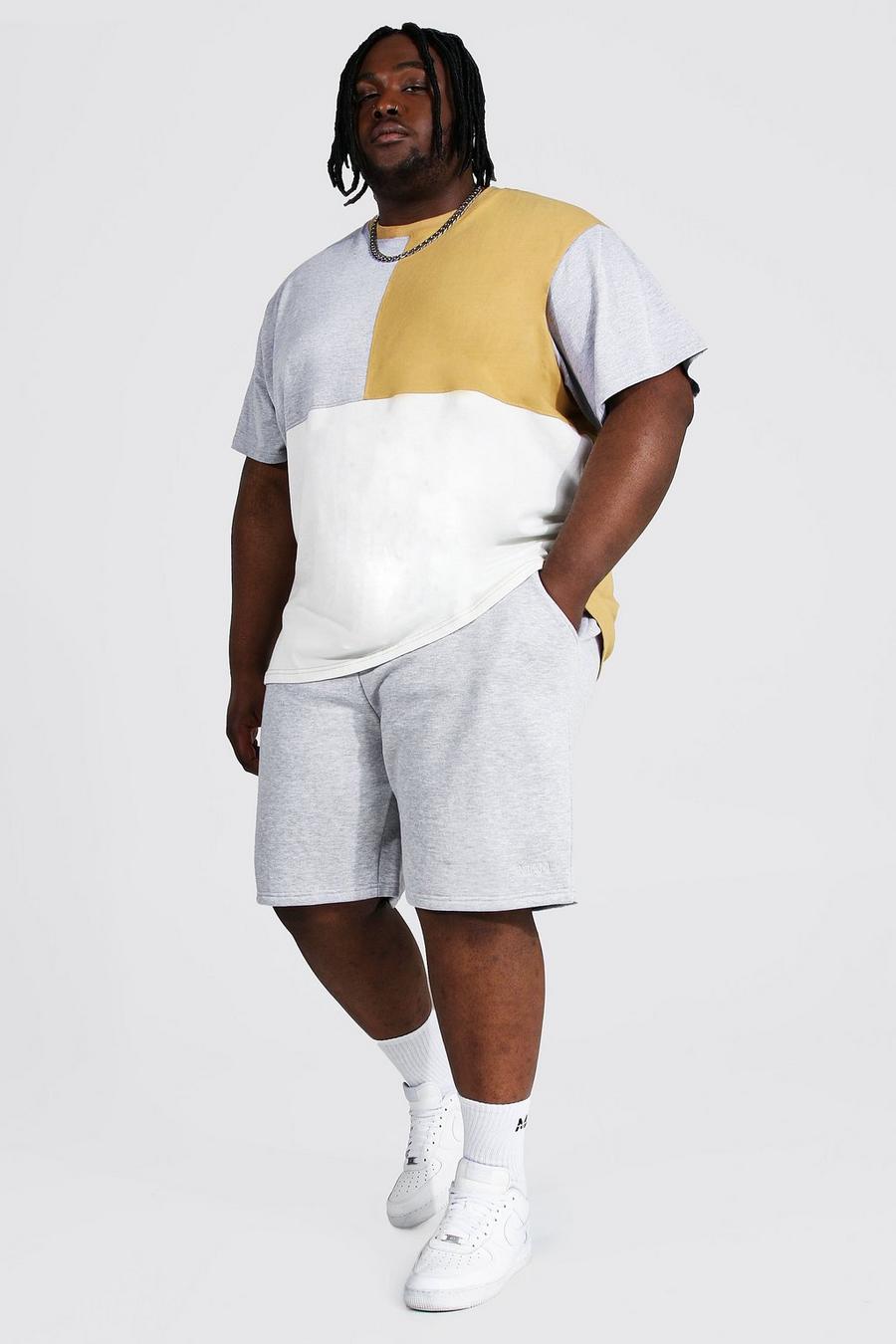 White Plus Spliced Colour Block Tee And Short Set image number 1
