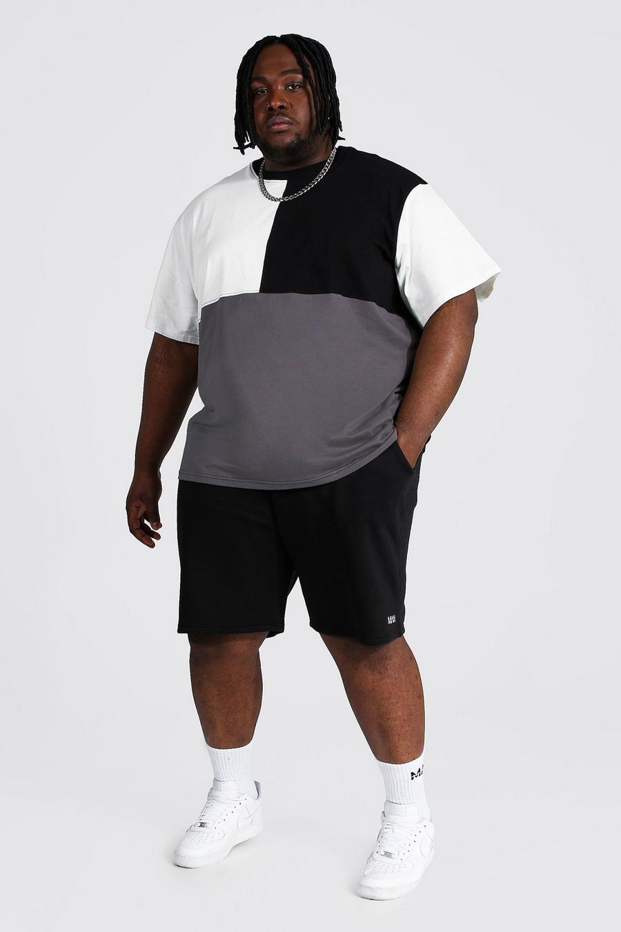 Black Plus Gesplitst Colour Block T-Shirt En Shorts Set image number 1
