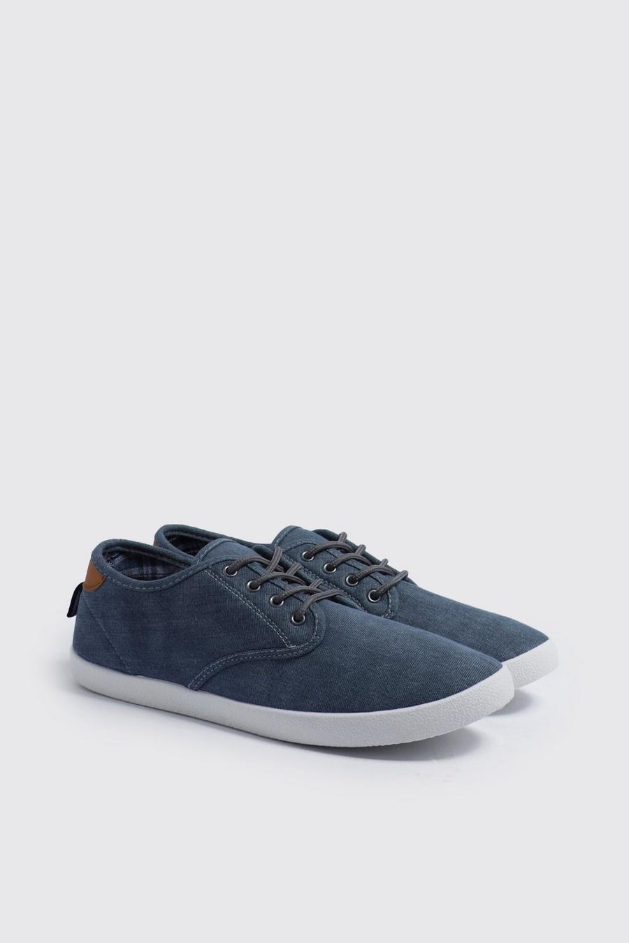 Navy Lace Up Plimsolls image number 1