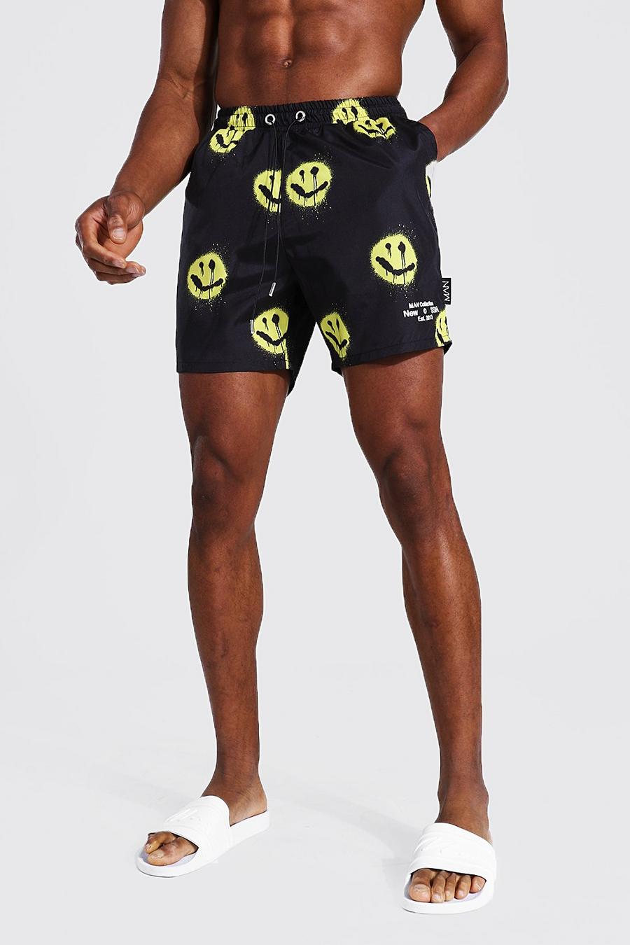 Black Man Spray Face Mid Length Swim Shorts image number 1