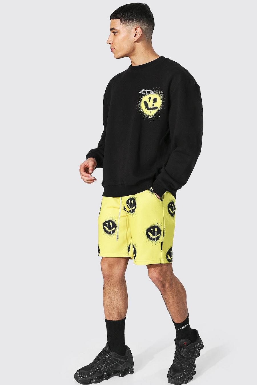 Black Oversize sweatshirt och shorts med smileys image number 1