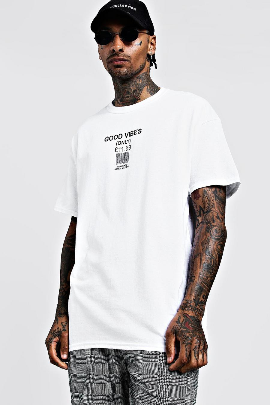 White "Good vibes" Oversize t-shirt med slogan image number 1