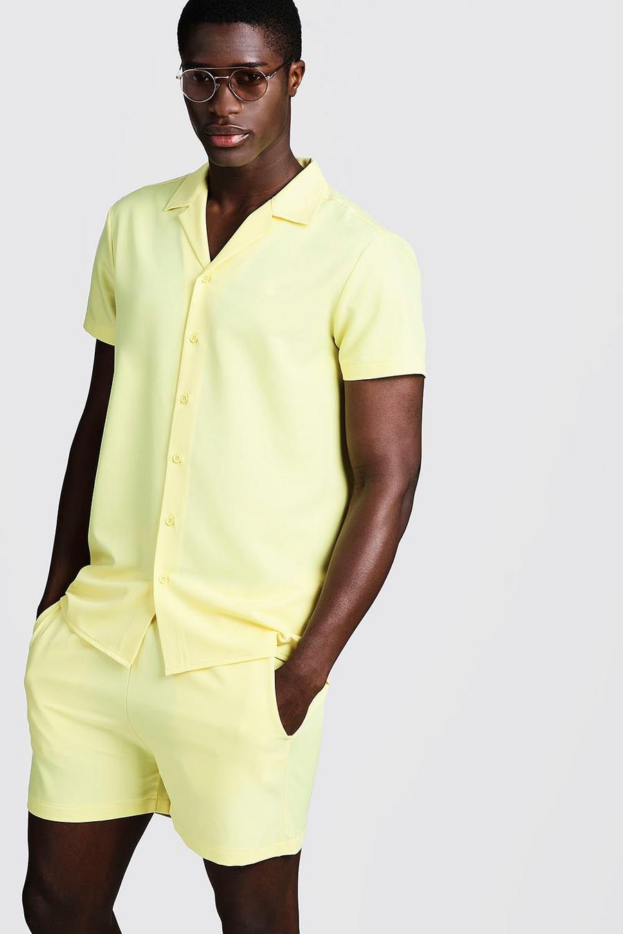 Elegantes Set aus Hemd mit Reverskragen und Shorts, Gelb image number 1