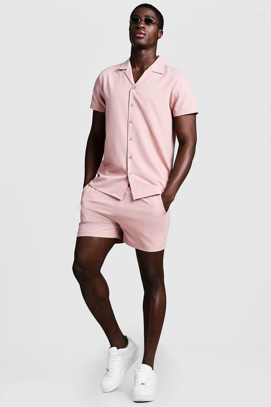 Ensemble chemise habillée à col tailleur et short, Vieux rose image number 1