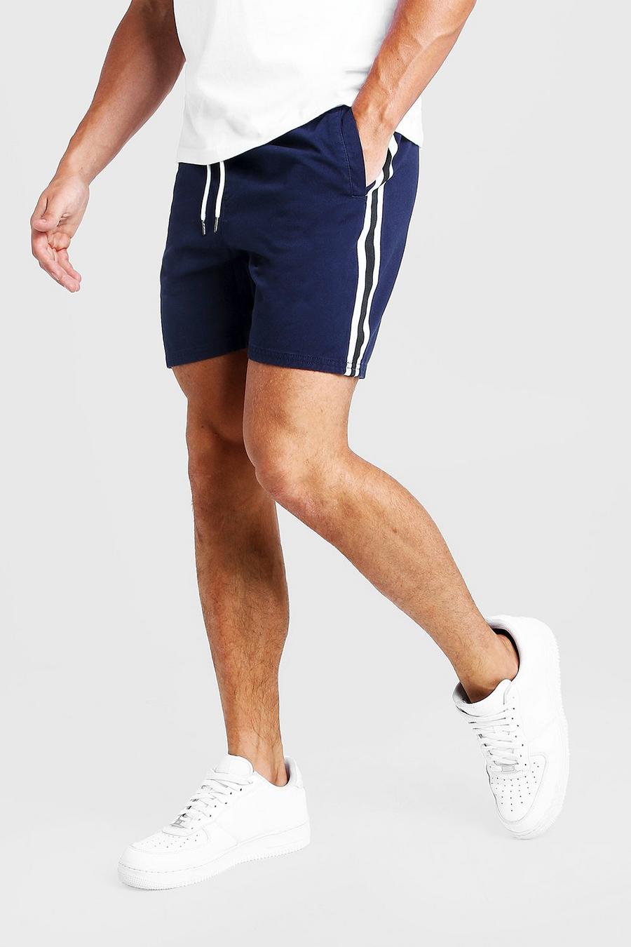 Navy Drawstring Chino Short With Side Tape image number 1