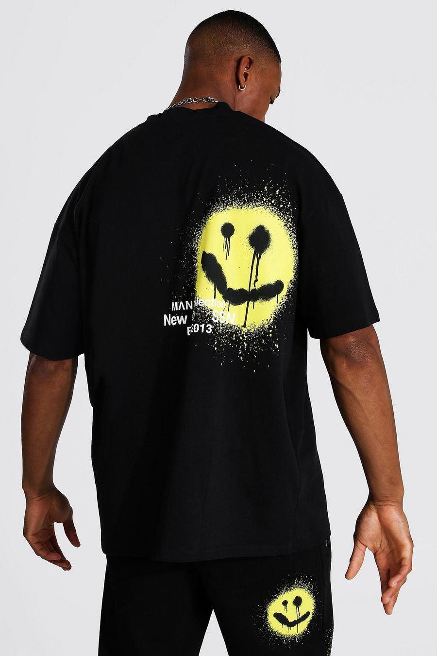 Black Oversized Spray Face Back Graphic T-Shirt image number 1