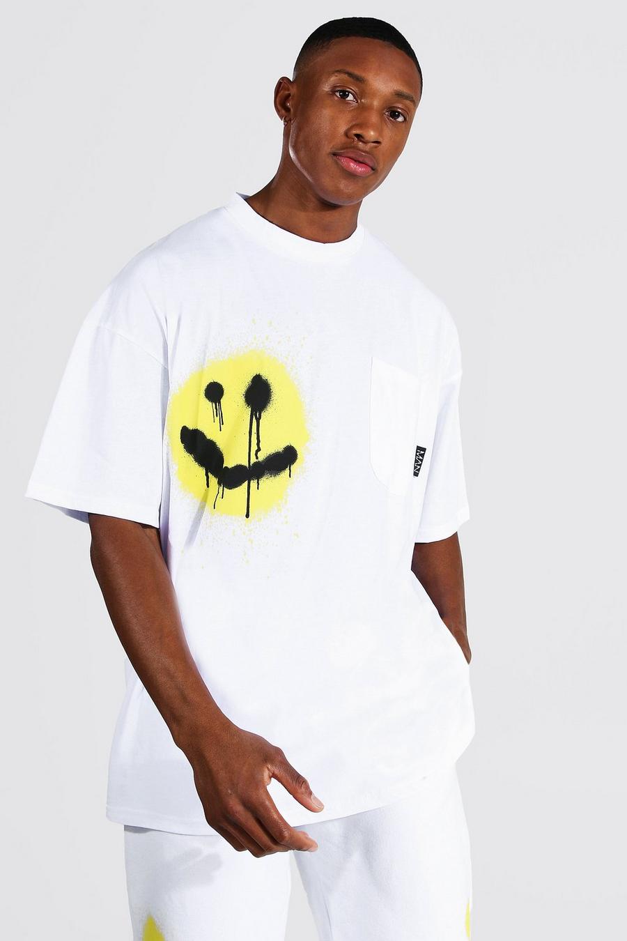White Oversized Graffiti Smiley T-Shirt image number 1