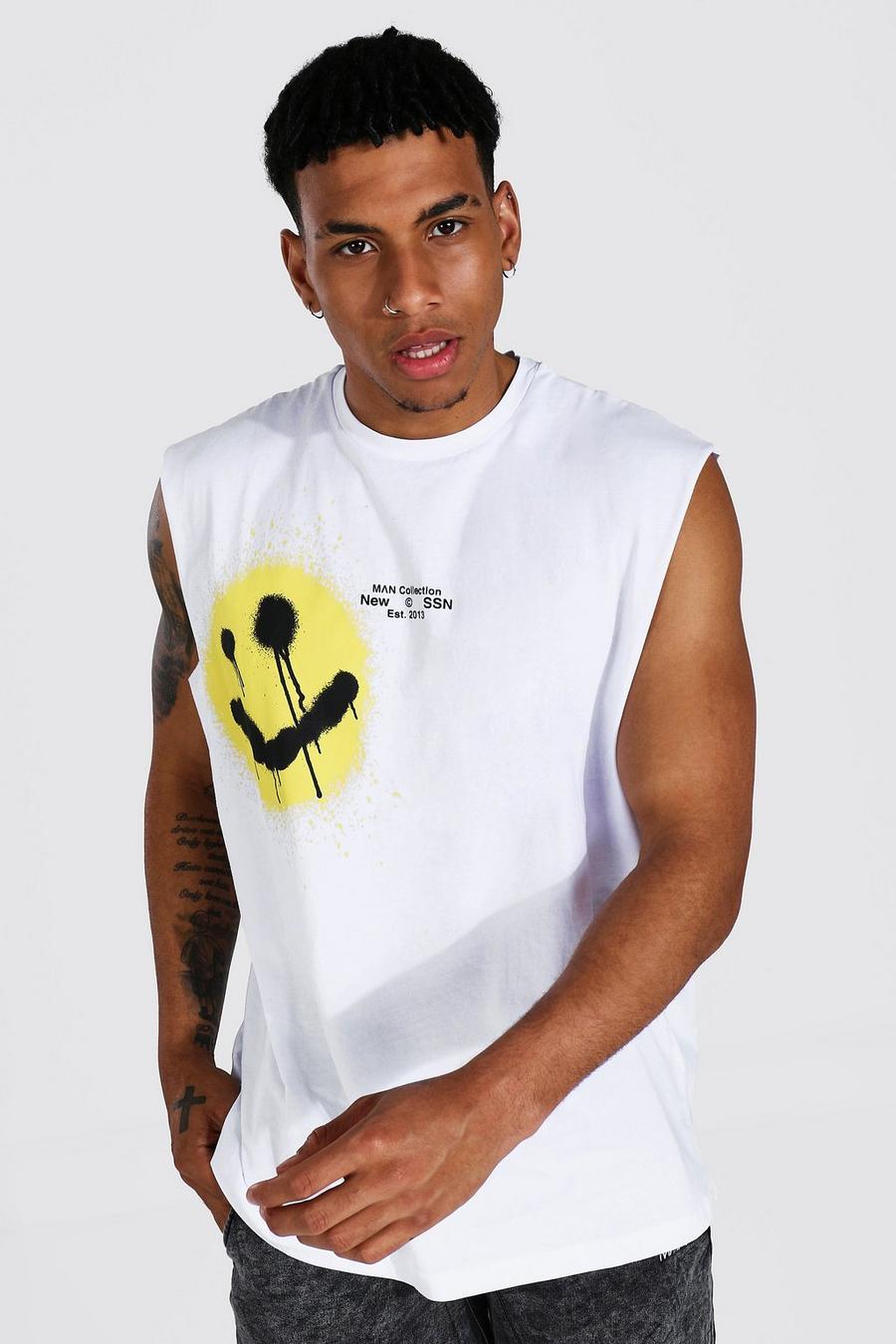 Camiseta de tirantes ancha con cara de espray MAN, Blanco image number 1