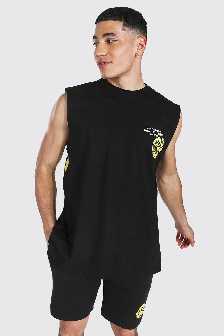 Camiseta de tirantes ancha con cara rota MAN, Negro image number 1