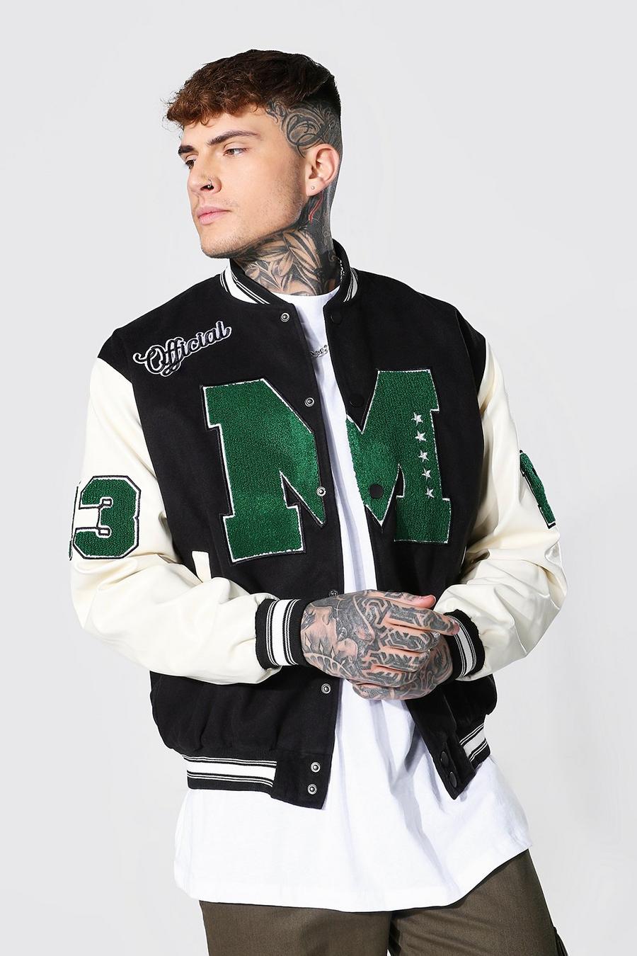 Giacca Bomber stile Varsity con scritta Official M, Black image number 1