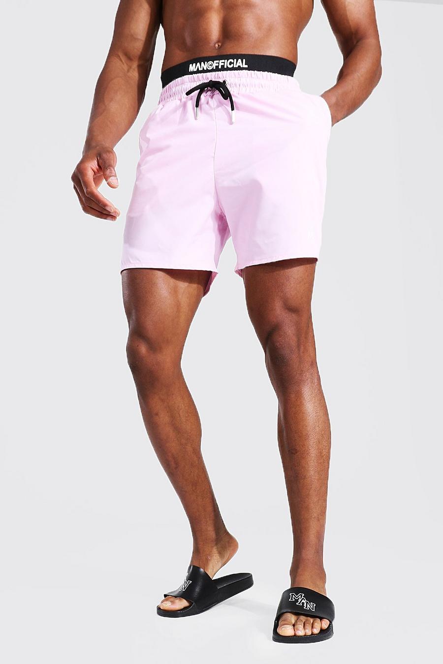 Light pink MAN Mellanlånga badshorts med midjeband image number 1