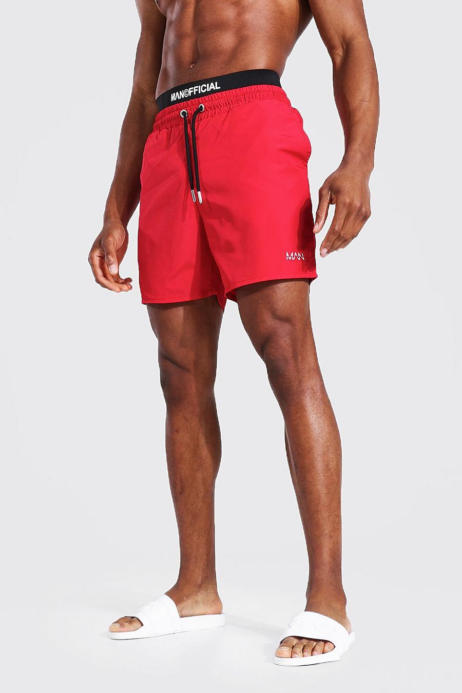 Red Man Waistband Mid Length Swim Short image number 1