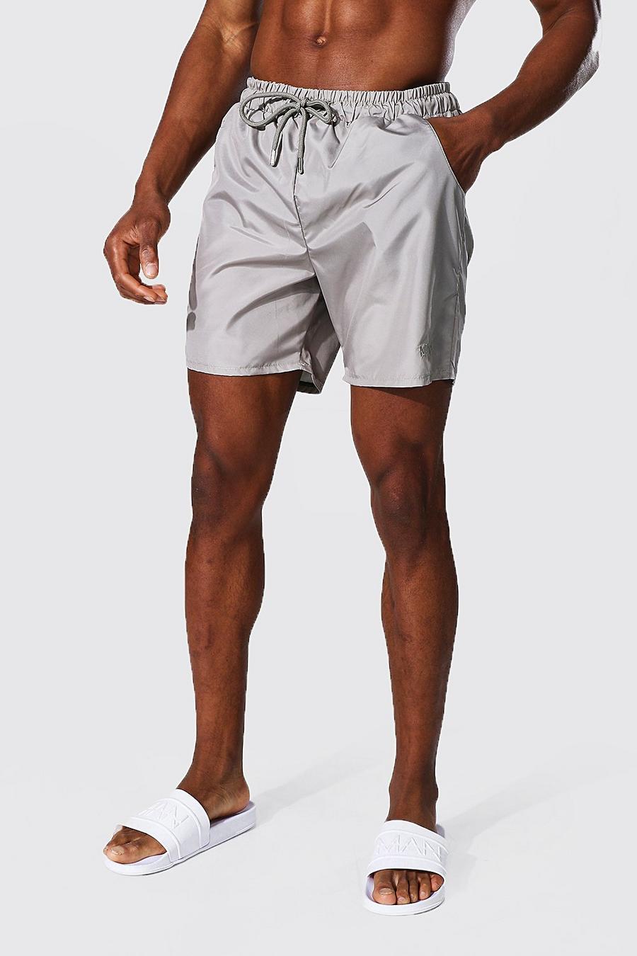 Taupe Tonal Man Embroidered Mid Length Swim Short image number 1