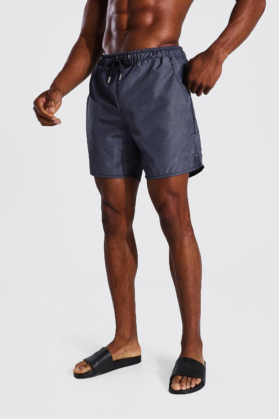 Charcoal Tonal Man Embroidered Mid Length Swim Short image number 1