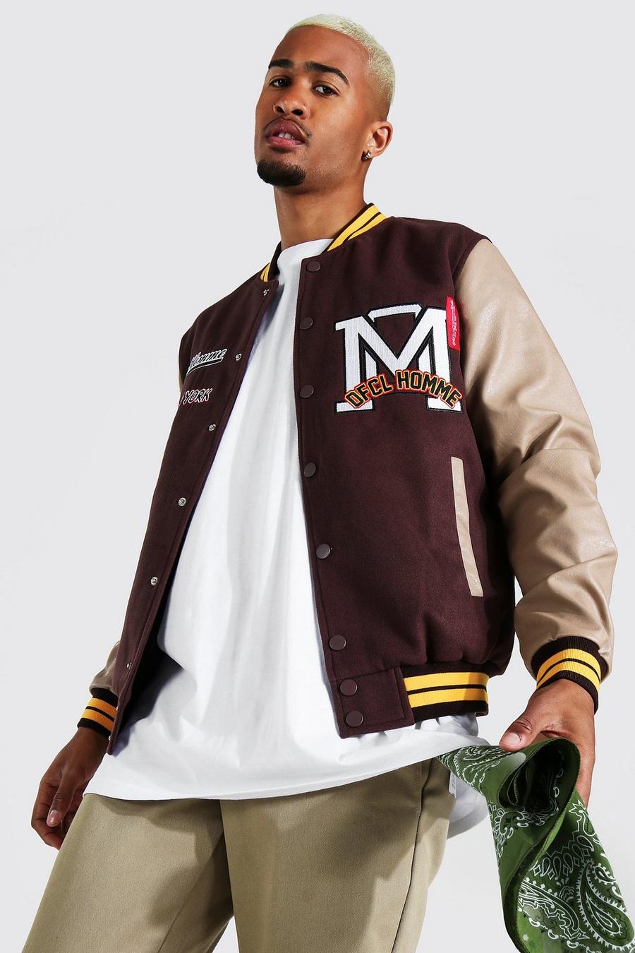 Giacca Bomber Oversize stile Varsity M Official Homme, Chocolate image number 1